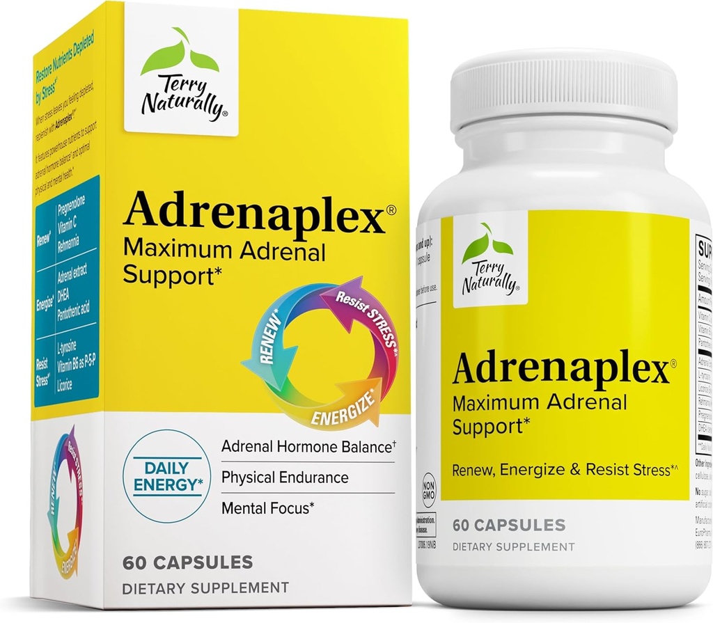 Terry naturellement Adrénaplex - Supplément Fonction Gland Adrénal - Supplément Soutien Glandulaire avec Vitamines C & B6 - Supplément Dietaire pour soutenir la Fonction Adrénale Santé - 60 Capsules