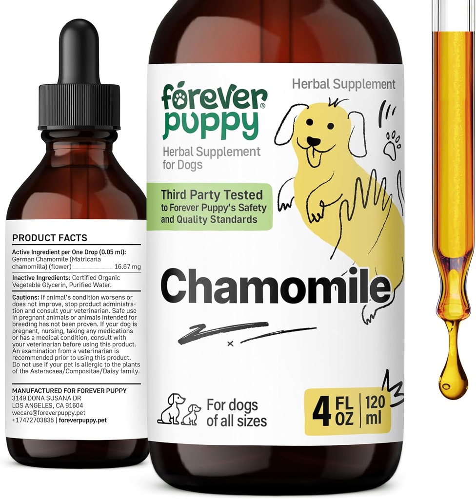 Forever Puppy kamille Tinctuur voor honden - kamille Liquid Extract voor Gas Relief & Gut Cleanse Ondersteuning - Liquid Digestive Health Supplement voor honden van alle rassen en maten - 4 oz