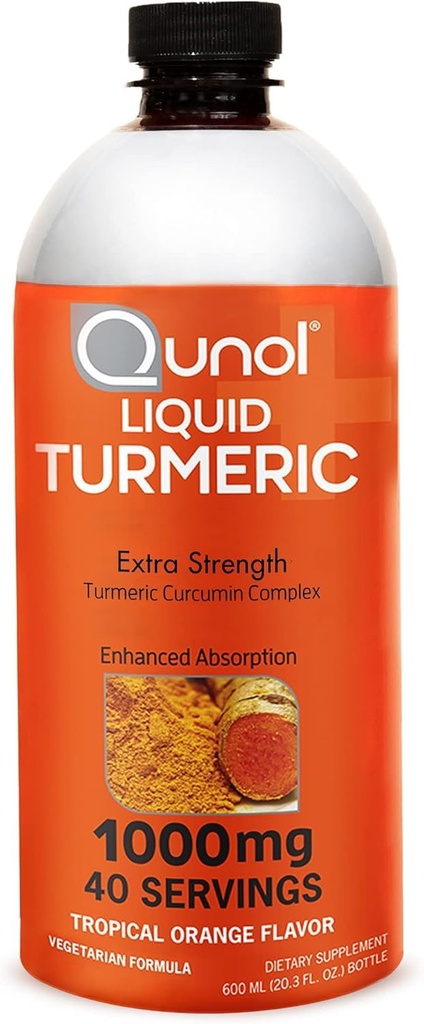 Qunol Liquid Turmeric Curcumin met Black Pepper 1000 Milligram, Ondersteunt gezonde ontsteking Response en gezamenlijke ondersteuning, Dieetsupplement, Extra sterkte, 40 porties, 20,3 fl oz (verpakking van 1)