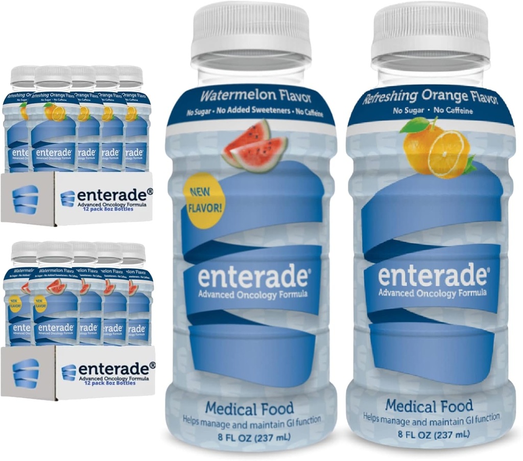 enterade AO 24 Bouteilles Orange et boîte de pastèque, spécialement conçues pour réduire les effets secondaires du traitement GI, 8 oz orange (1 boîte de 12) + 8 oz pastèque (1 boîte de 12)