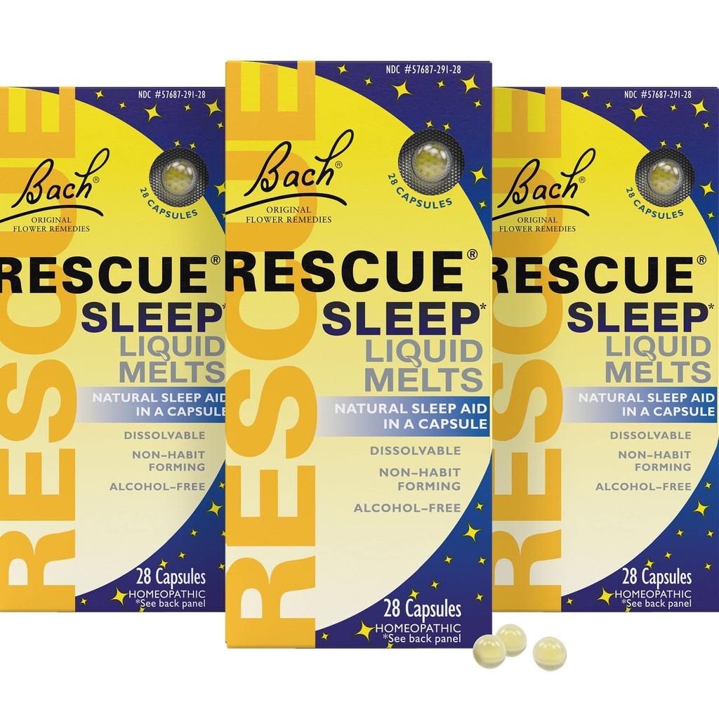 RESCUE Bach Sleep Melts liquides, naturel orange vanille aromatisant, aide naturelle au sommeil, soulagement du stress, essence de fleurs homéopathiques, exempt de mélatonine, non-alcohol, 3 pack, 28 Comptez chaque