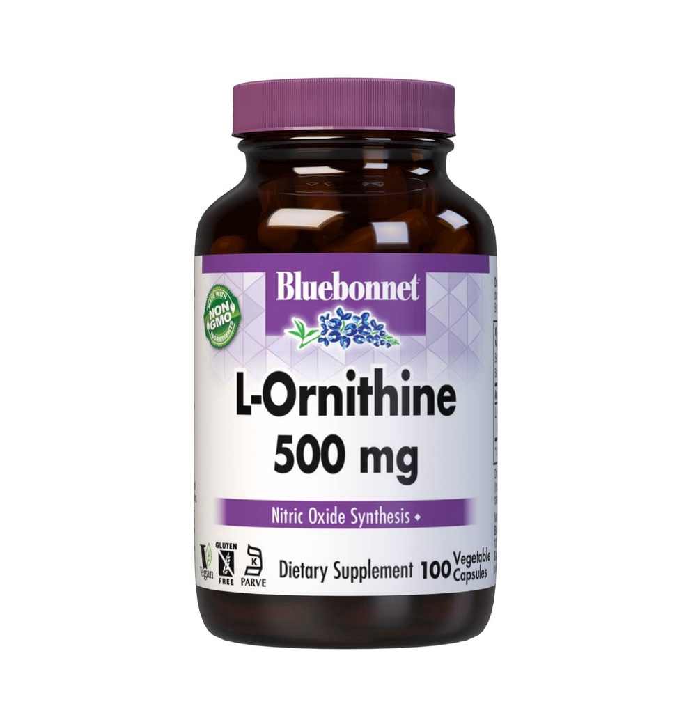 Bluebonnet Nutrition L-Ornithine 500mg, vrij-vorm-Aminozuur, voor gezond eiwitmetabolisme*, sojavrij, glutenvrij, non-GMO, Kosher gecertificeerd, Veganistisch, 100 plantaardige capsules, 100 porties