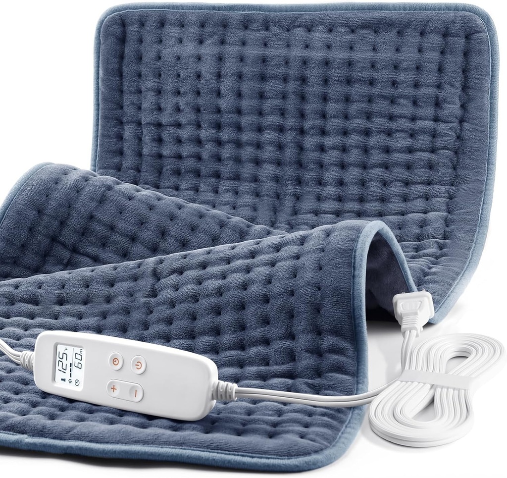 Plaque chauffante pour soulagement de la douleur au dos, extra grand 33 x 17, plaque chauffante portable pour épaule, cou, crampe, douleur menstruelle, avec 6 minuterie améliorée et 6 contrôleur de température