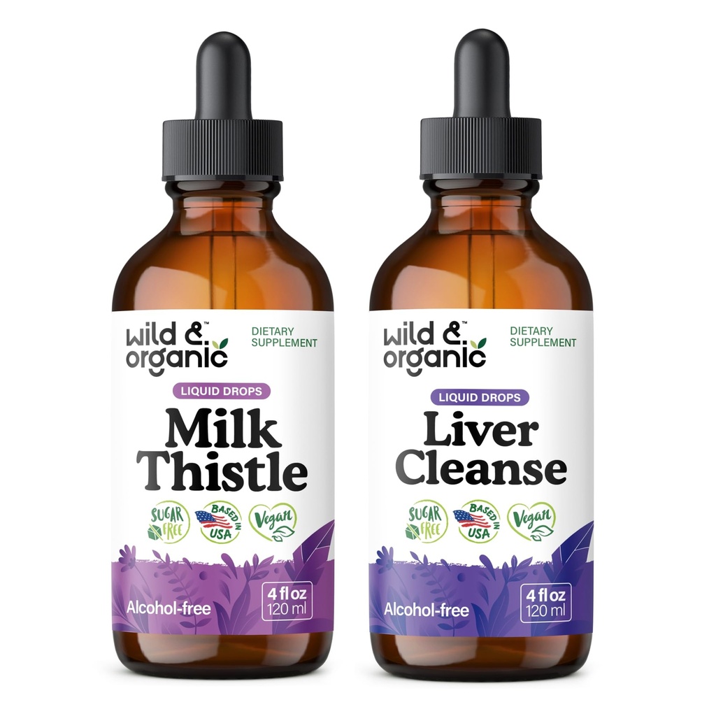 Wild & Organic Milk Thistle Tinctuur 4 fl oz & Lever Reiniging Tinctuur 4 fl oz