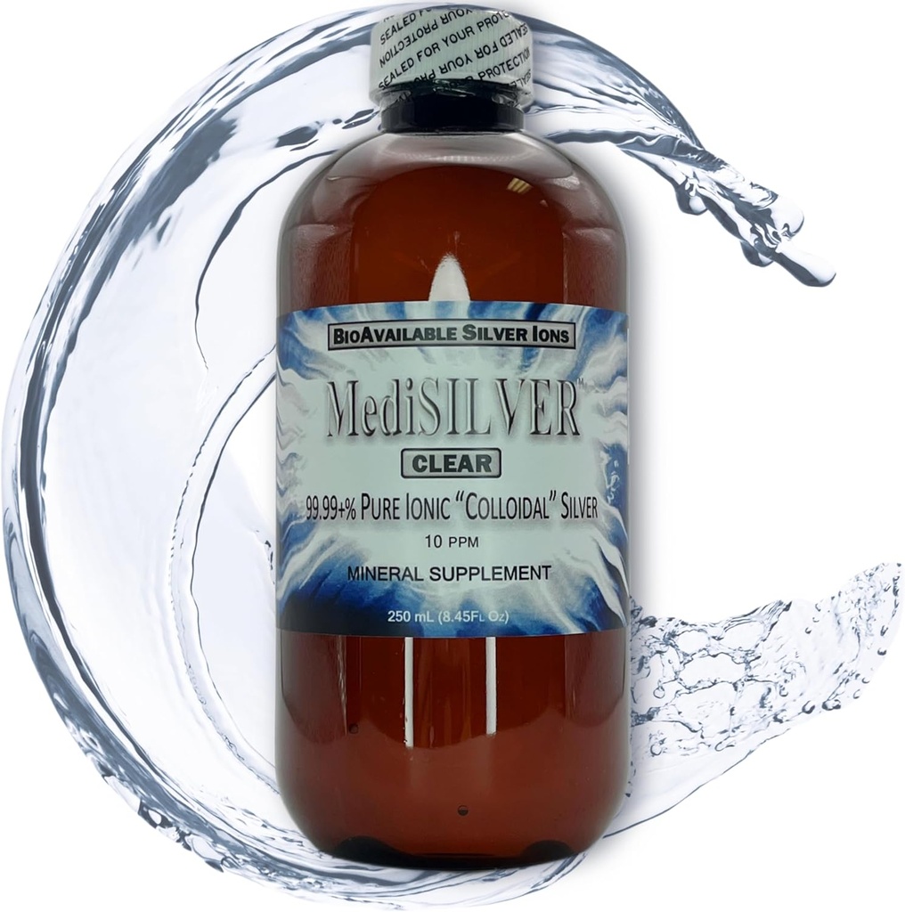 MedisILVER Clear True Free Ionic Collective Silver Dietary Supplement - 250 ml (8,45 Fl Oz) in BPA-Free Amber Plastic Fles