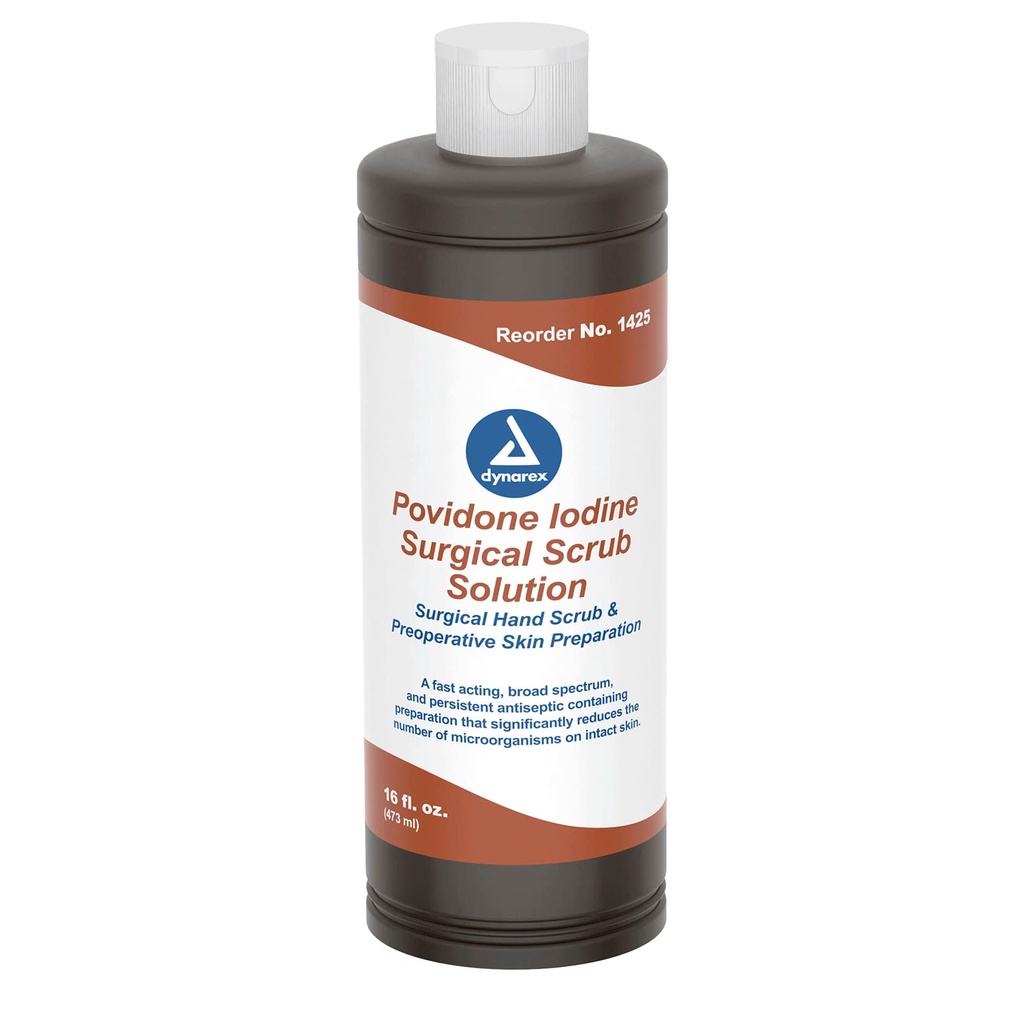 Dynarex Povidone-jodium Scrub Solution, Antiseptische oplossing voor huid en Mucosa, Ideaal voor Chirurgische site bereiding, Bevat Povidone Jodium 7,5%, 16 fl. oz., 1 fles