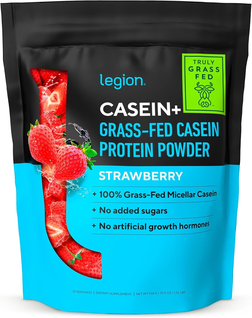 LEGION Caseïne Proteïnepoeder (Strawberry) - Slow-Release Micellar Proteïnepoeder - Non-GMO, Glutenvrije en natuurlijk zoetmakende Caseïnepoeder van Grass-Fed Cows