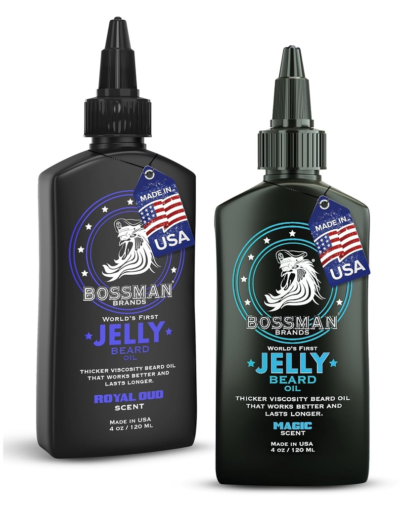 Bossman Jelly Beard Oil for Men Bundle, 2 paquets, 8 oz (Magic + Royal Oud Scents)