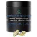 Holistic Bin Wild American Ginseng Capsules Pure Organic Ginseng Supplement Made with Wild Harvested 20+ Year Old Roots from Appalachia (Panax Quinquefolius) 