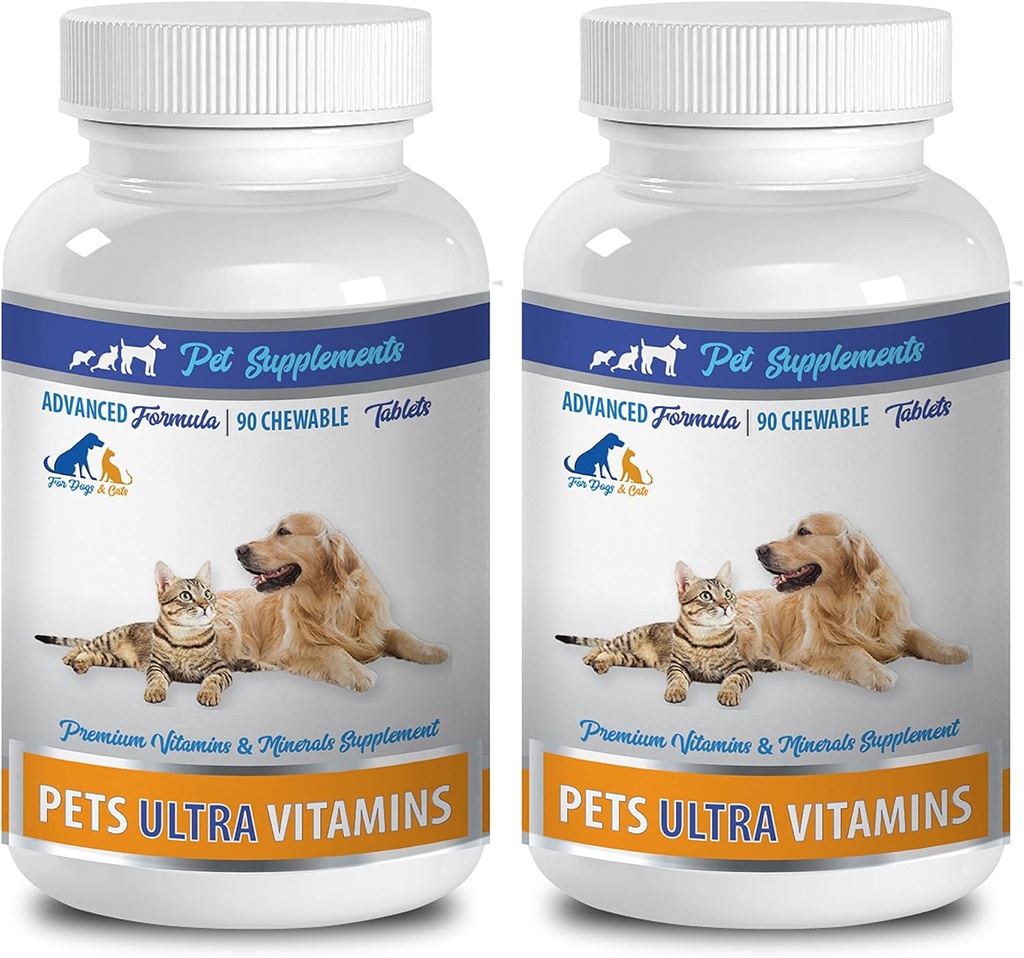 Soutien immunitaire chat - Animaux de compagnie Ultra Vitamines - pour chiens et chats - Santé immunitaire - Cheveux et manteaux - supplément de calcium chat - 180 gâteries (2 bouteilles)