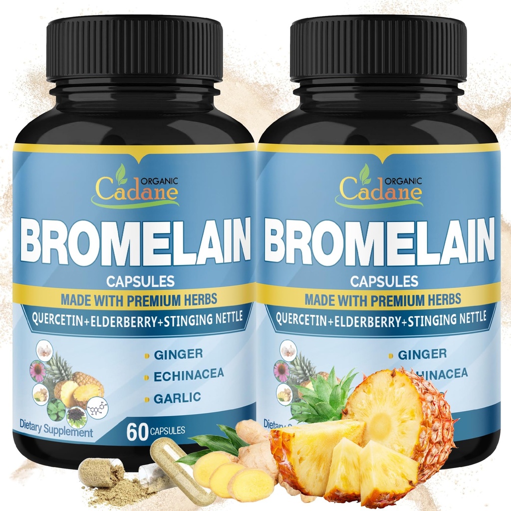 Biologische Cadane 2 Packs 60caps van Bromelain Capsules, met Bromelain, Quercetin, Vlierbes, Gember, Echinacea, Knoflook, Zwarte peper