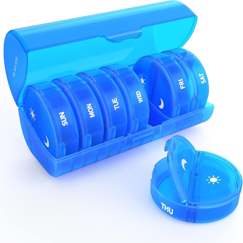 Wekelijkse pil Organisator 7 Dag 2 keer per dag, Sukuos Large Travel pil Box voor pillen/Vitamine/Visolie/Suplements, Daily Medicine Organizer Box, BPA Gratis pil geval, Gemakkelijk te reinigen