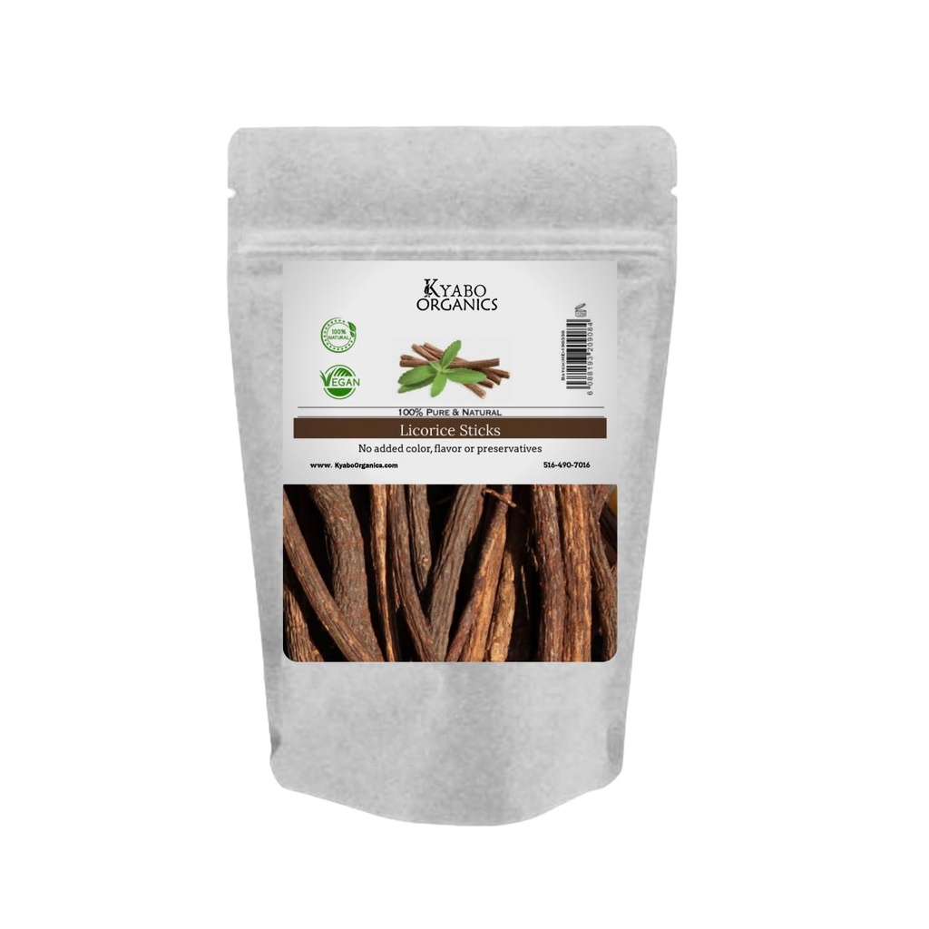 Kyabo Licorice Root Sticks - 100% Pure, Raw all Natural Licorice Root Sticks 8oz / 1/2lb - Afrikaanse Licorice Root - Chew Sticks Mulethi Glycyrrhiza Glabra