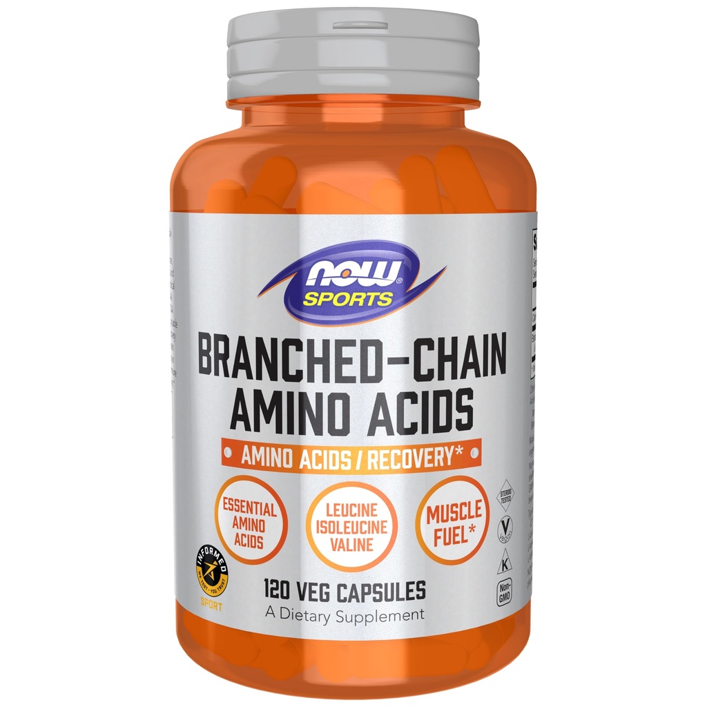 NOW Foods Sports Nutrition, Branched Chain Aminozuren, met Leucine, Isoleucine en Valine, 120 Veg Capsules
