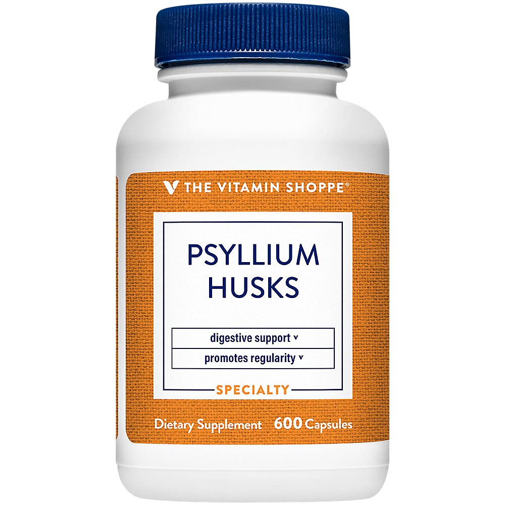 Le Vitamine Shoppe Psyllium Husks – Plantago Ovata Fibre supplémentaire qui soutient la régularité et le cholestérol sain, 840 mg par portion - sans gluten (600 capsules)