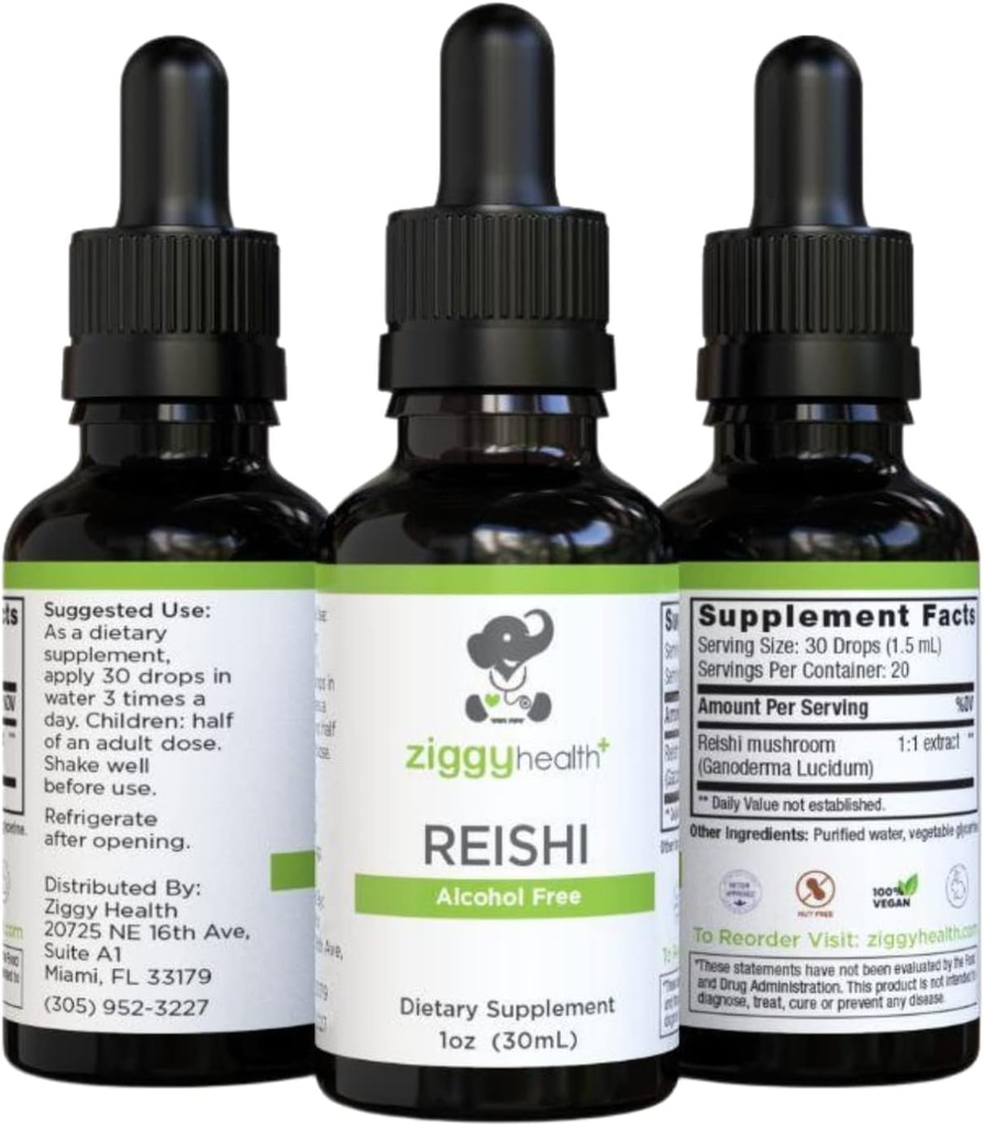Extrait de champignons Reishi - Teinture liquide - Supplément pour la défense immunitaire et le soutien du cerveau, soutenir la fonction hépatique saine, le booster d'énergie et mieux dormir, 1oz par Ziggy Health