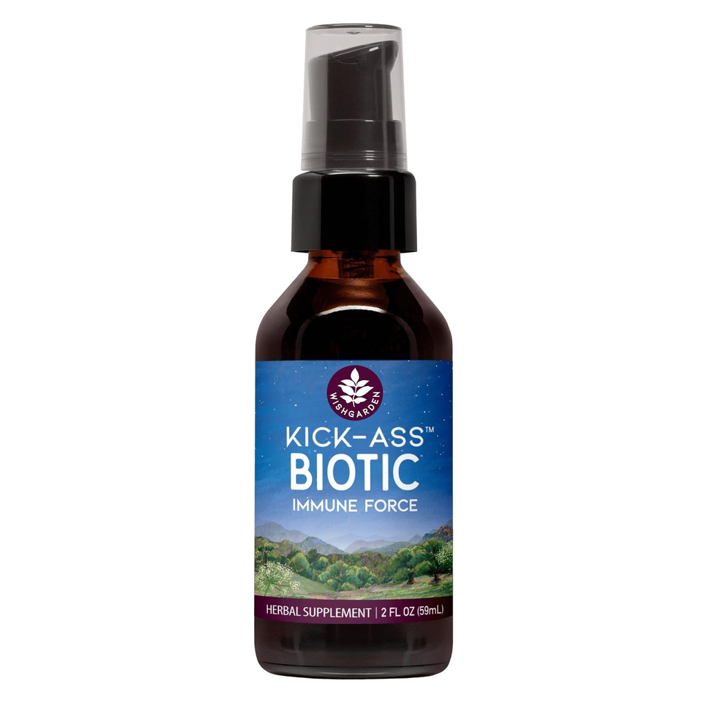 WishJarden Herbs Kick-Ass Biotic Immune Hero - Formule biologique à base de plantes avec Usnea Lichen, Hop, Echinacea & Goldenseal, soutient la santé immunitaire, respiratoire et le système lymphatique, 2oz