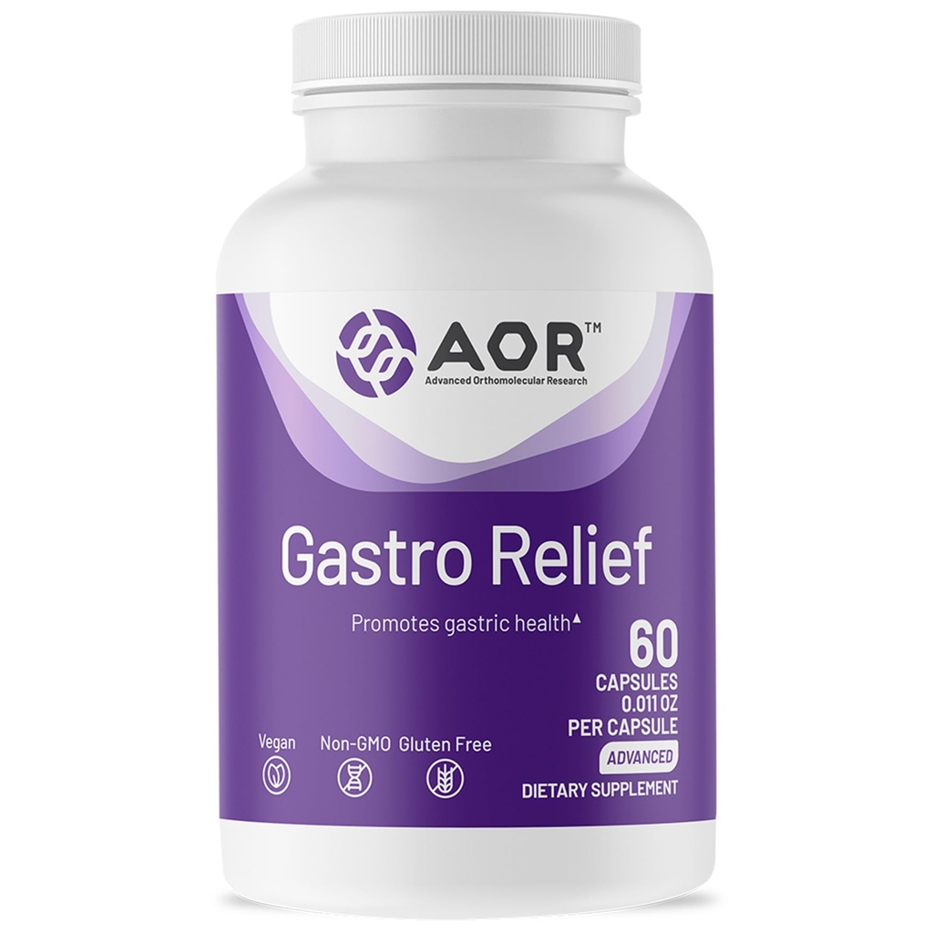 AOR, Gastro Relief, Supplément naturel pour la santé gastrique avec Gum mastique et vitamine C, Vegan, 60 capsules (30 portions)