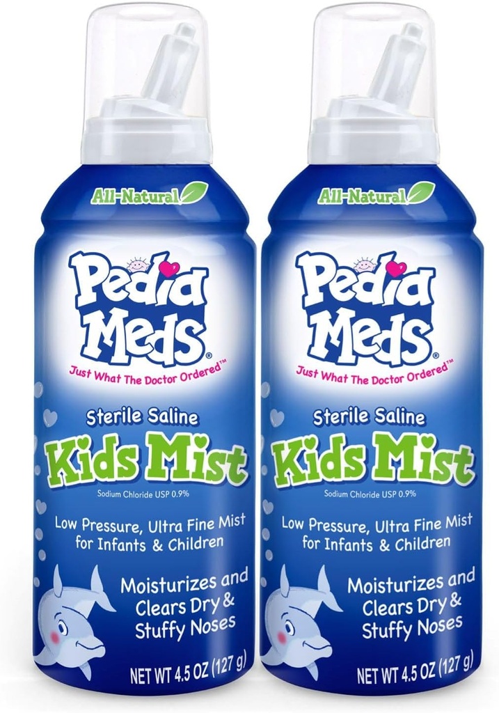 Steriele Saline Kids Neusspray, Ultra Fine Mist, onmiddellijk hydrateert en Relives neuscongestie, veilig voor pasgeborenen en op, 4,5 Oz (2 Pack), Made in USA