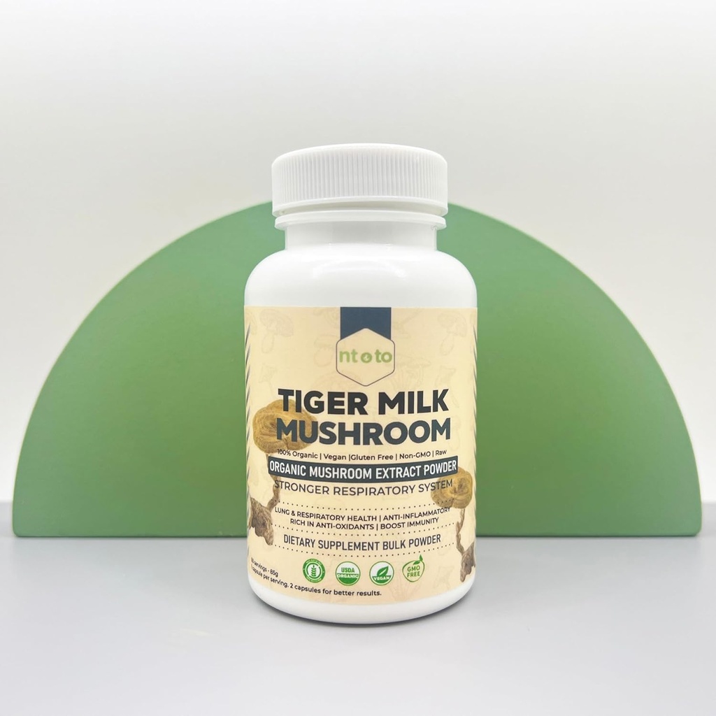 Tiger Milk Mushroom Supplement (Lignosus Rhinocerus) 60 Capsules Ondersteunt Lungs & Respiratory Health - Herbal Extract - Non-GMO, Veganistan, Organic Servings