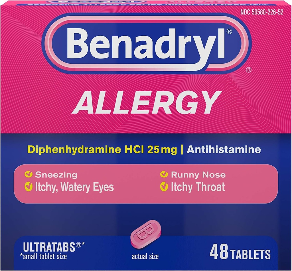 Benadryl Ultratabs Antihistamine Allergie Medicine, Difenhydramine HCl Tabletten, 48 st.