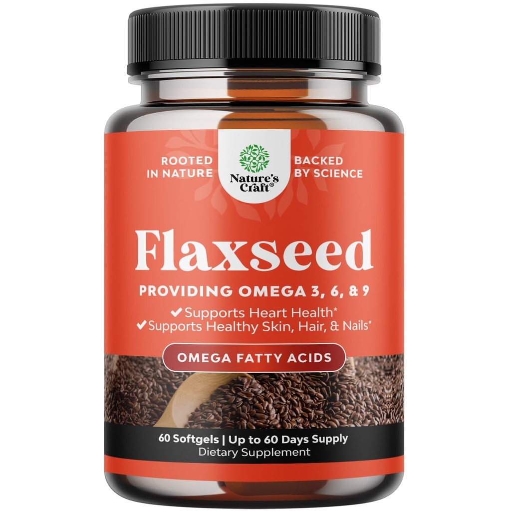 Huile de lin 1000mg de softgels - Huile de lin à haute puissance de softgels pour la digestion du coeur et le soutien du cerveau - Graines de lin organiques pressées à froid fournissant Oméga à base de plantes 3 6 9