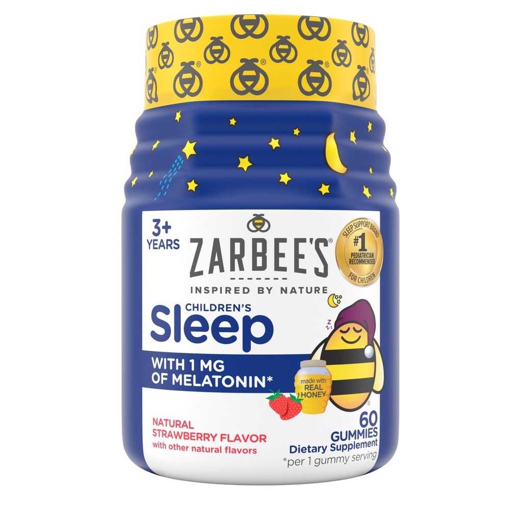 Les enfants de Zarbee Melatonin Gommies avec 1mg Melatonin, les enfants dorment Gommy, favorise le sommeil paisible, sans drogue, non-habit-forming, fraise naturelle, 60 ct