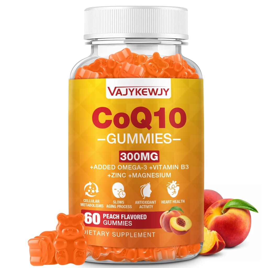 Sans sucre CoQ10 Gummies 3000 mg - Plus Oméga-3, Vitamine B3 & Zinc, Coenzyme haute absorption Q10 suppléments pour l'énergie cellulaire et le soutien antioxydant, Vegan 60 Compte