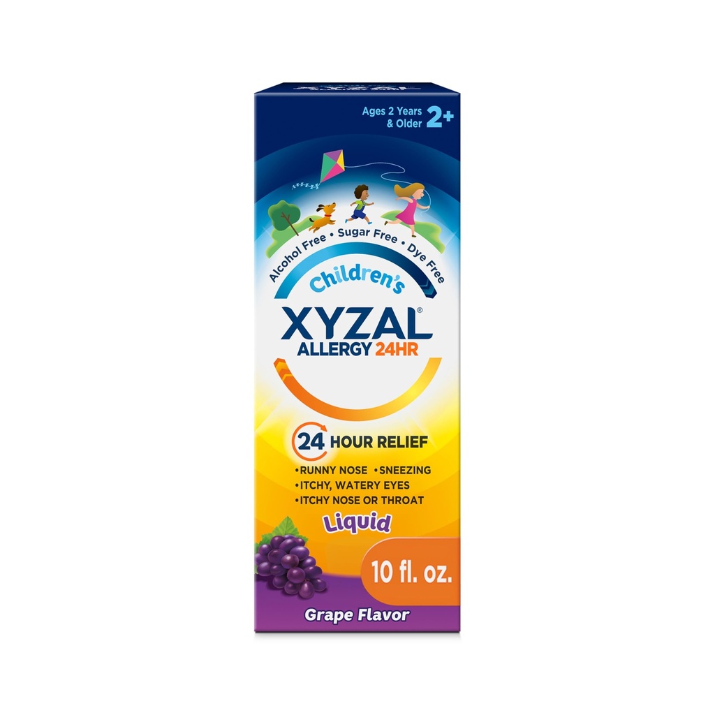 Xyzal Kinderen 24 uur Allergie Relief Medicine for Kids, Levocetirizine Dihydrochloride Liquid Antihistamine, Grape, 10 Fl. oz.