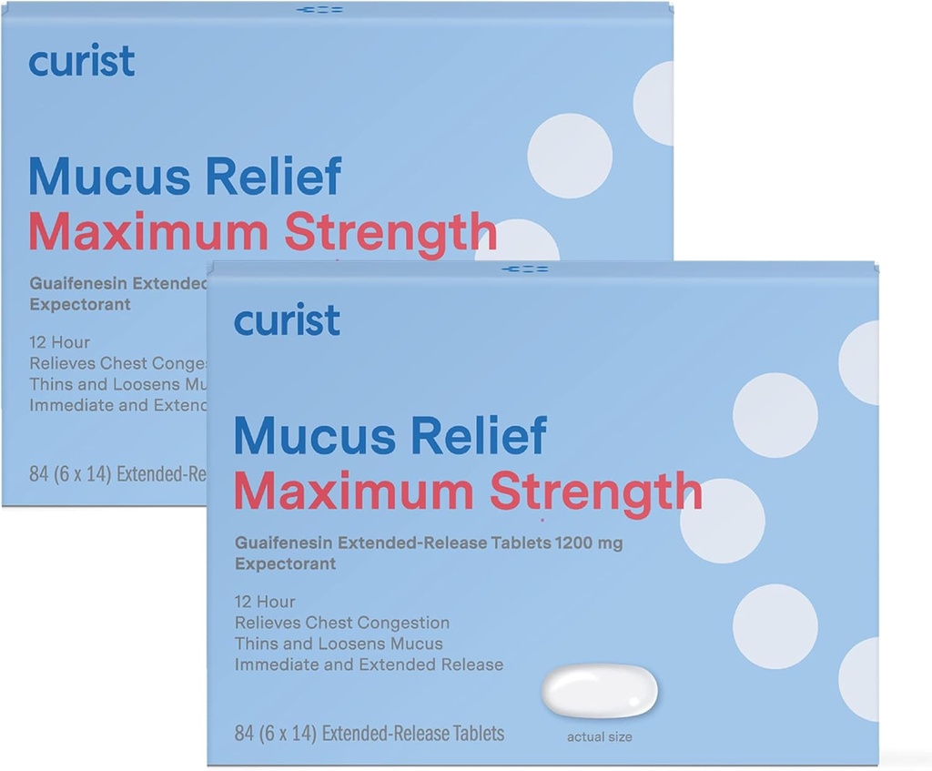 Curist Guaifenesin 1200 mg Extended Release Mucus Relief Maximum Strength - 168 Count Bulk Extended Release Tablets - Reduce Mucus Clear Congestie (2 Pack of 84 Tablets)