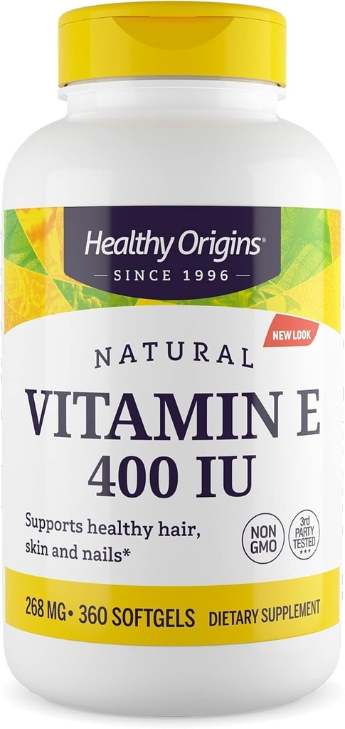 Gezonde oorsprong Vitamine E 400 IE (Natural, Non-GMO, Glutenvrij, Huidondersteuning, Cardiovasculaire Ondersteuning), 360 Softgels