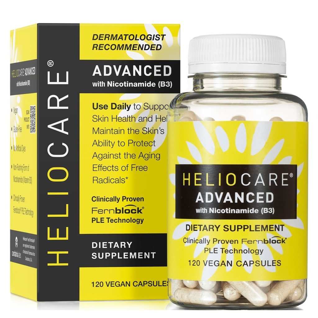 Heliocare Advanced Niacin B3 Supplement: Fernblock PLE Extract 240mg Per portie - Ondersteunt huidcelgezondheid W/Antioxidant Rich Vitamine B3 Niacin 500 mg - 120 Vegan Capsules