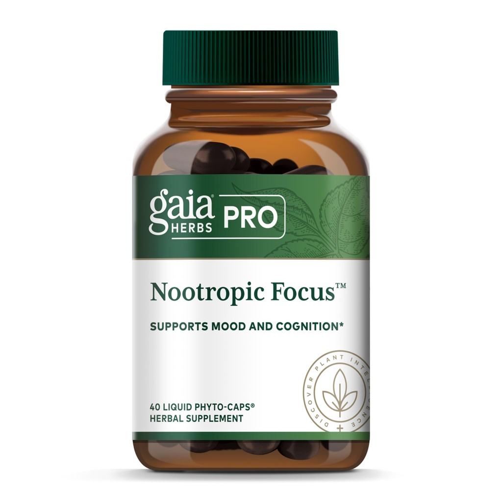 GAIA HERBS PRO Nootropic Focus - Brein Health Support Supplement* - Nootropic Supplement with Saffron, Ginkgo Leaf Extract & Lemon Balm - Veganistisch, Glutenvrij - 40 Liquid Phyto-Caps (20 Servers)