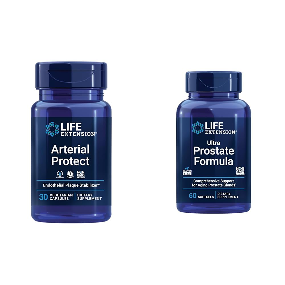 Life Extension Arterial Protect - Supplément de pression artérielle pour la santé cardiaque et la formule ultra-prostate, Saw Palmetto pour les hommes, pygeum, racine de nervure piquante, lycopène