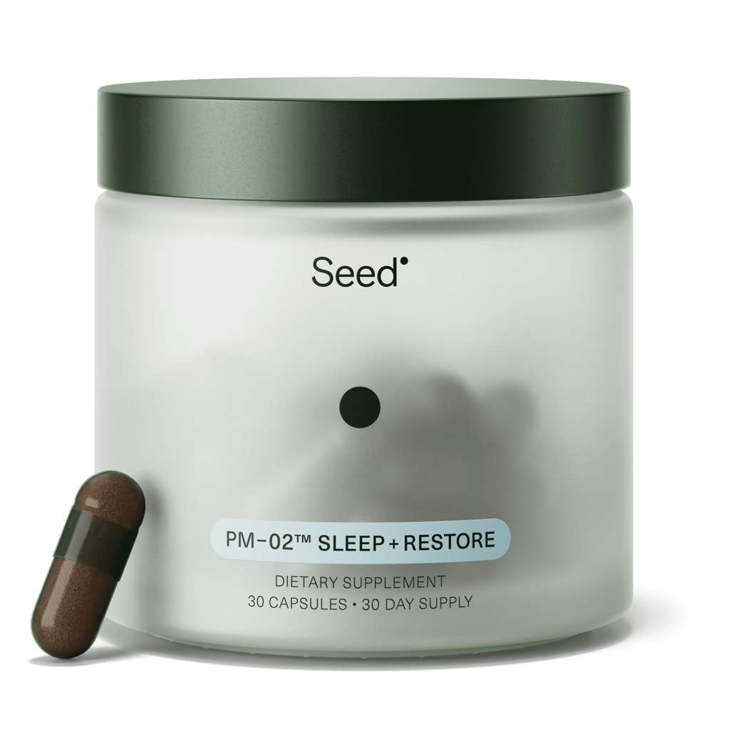 Semences PM-02 Sommeil + Restaurer - Aide au sommeil pour les femmes et les hommes - Melatonine et Ashwagandha bioidentiques formant une non-Habit - Vegan & Table-Stable - 30 capsules (30 jours d'approvisionnement)