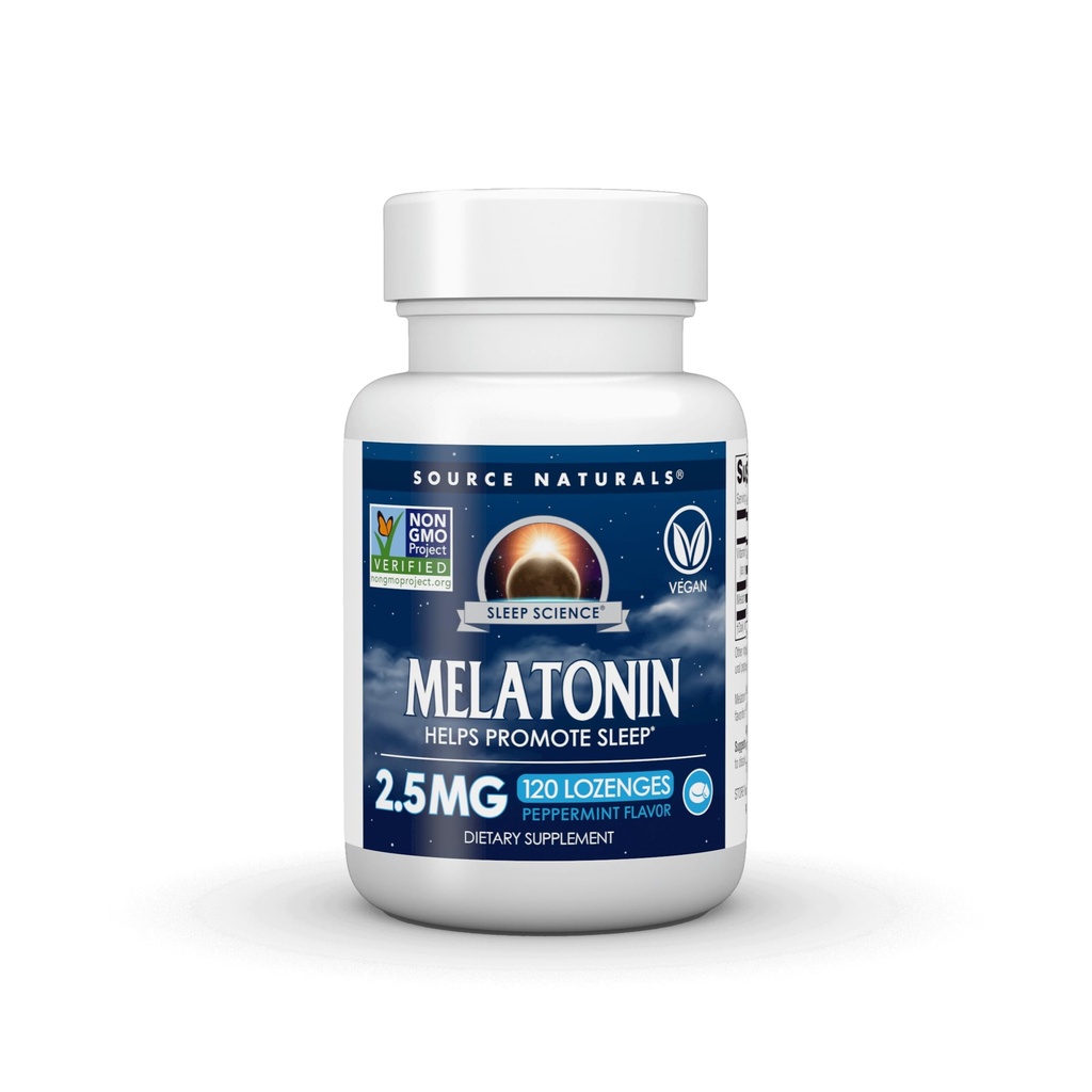 Source Naturals Sleep Science Melatonine, aide à promouvoir le sommeil* - NONGMO Validé - 2,5mg - 120 Lozanges à la menthe poivrée