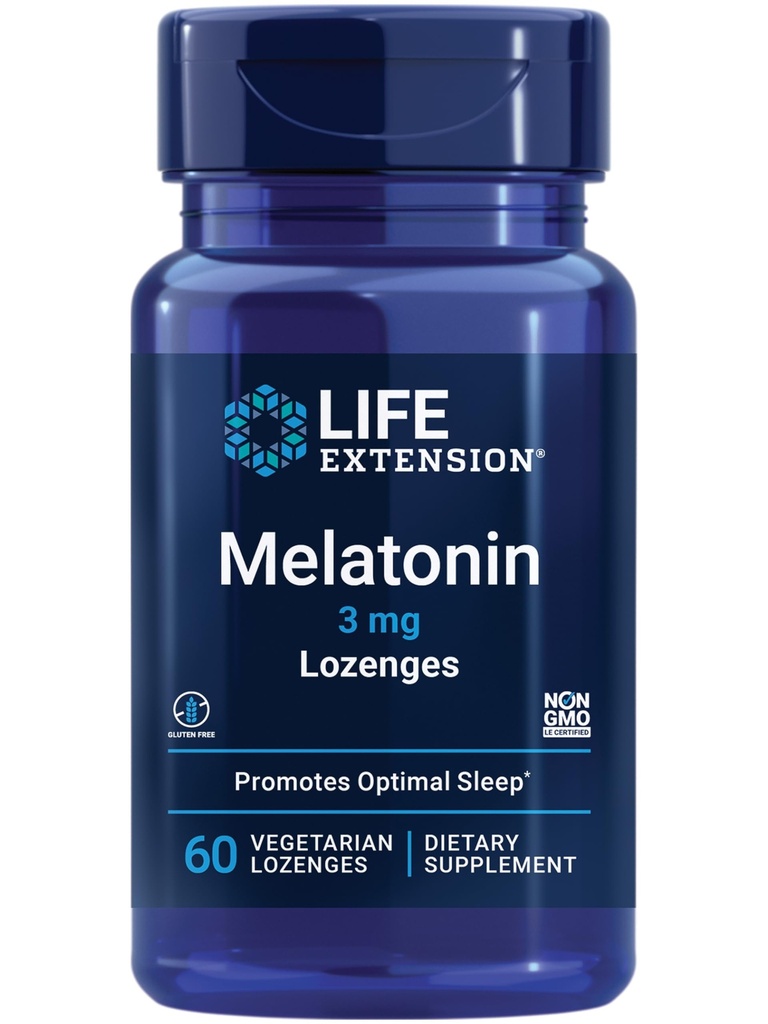 Levensverlenging Melatonine, 3 mg, Optimale slaapondersteuning, Gezonde circadiane ritmes, Cellular Defense, Glutenvrije, Niet-GGO, Vegetarisch, 60 kauwtabletten