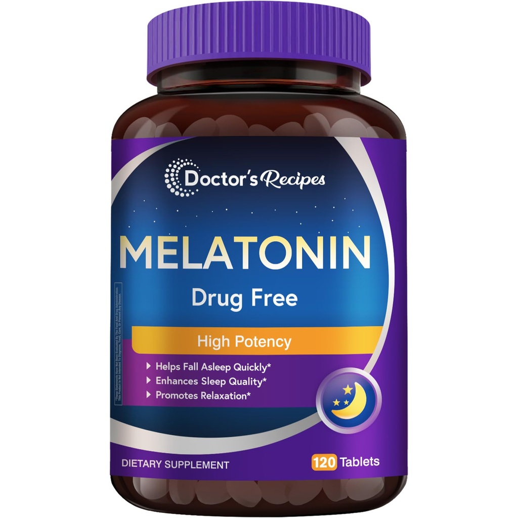 Recepten van de arts Melatonine 10 mg, Hoge Potency, Non-Habit vorming, Vegan, Slaapondersteuning supplementen voor mannen en vrouwen, Non-GMO, Geen Gluten, 120 tabletten