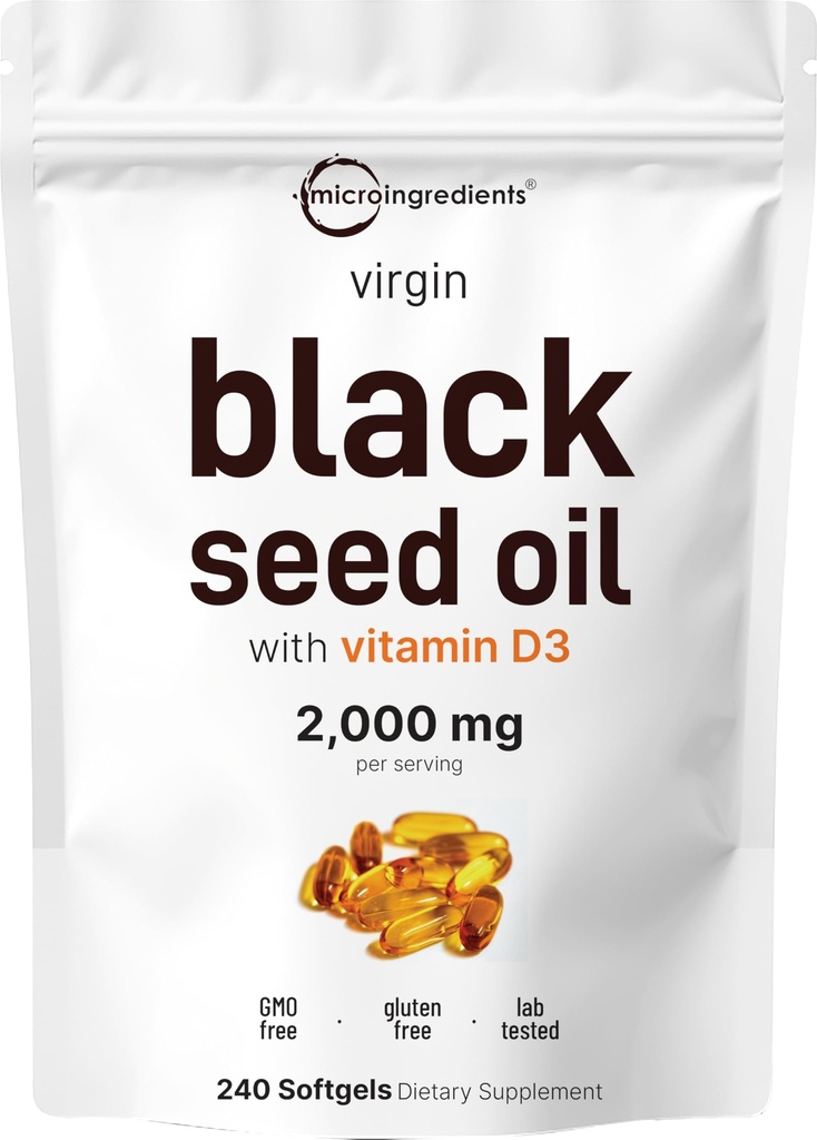 Micro Ingrediënten Zwarte Zaadolie met Vitamine D3 1000 IE, 240 Softgels 