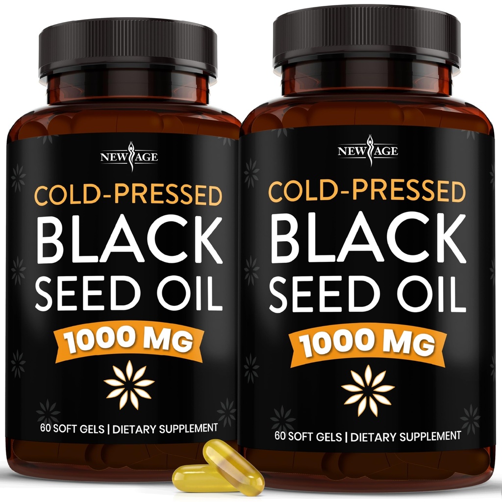 NIEUW AGE Black Seed Oil Softgel Capsules - Premium Cold-Pressed Nigella Sativa Producent Pure Black Cumin Seed Oil - Non-GMO & Vegetarian (120 Softgels)