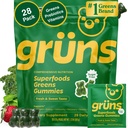 Gruns Adult Sugar-Free Super Greens Multivitamine Gummies, Superfood Gummy Vitaminen voor vrouwen en mannen met Spirulina, Chlorella, Adaptogens & Prebiotic Fiber for Digestive Health (28 Tel.)