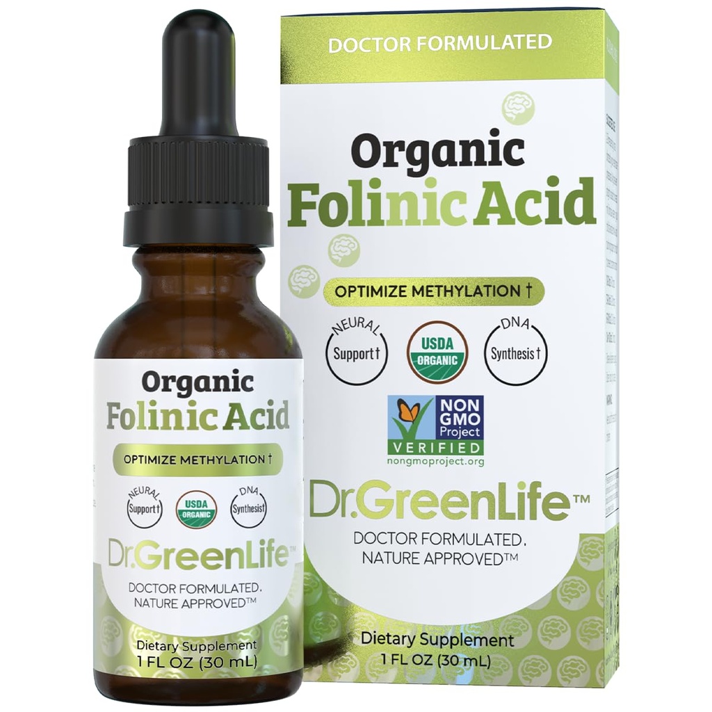 Dr Green Mom USDA gouttes d'acide folinique organique - 500 mcg par goutte.