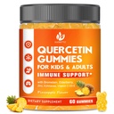 Suikervrije quercetine met bromelaine-gummies voor kinderen en volwassenen - Immune, Antioxidant, Seizoensgebonden ondersteuning, 1000mg quercetine supplementen met bromelaïne, zink, vlierbessen, vitamine C D3 E, veganist, 60 Tellen