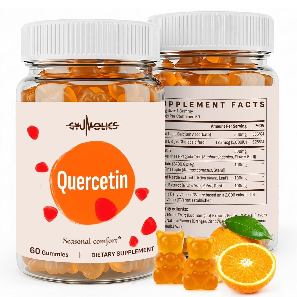 Quercetin 500mg Gummies for Kids met Bromelain, Vitamine C & D3, Stinging Nettle & Licorice, Seasonal Balance & Body Defenses, Vegan, 120 Gummies