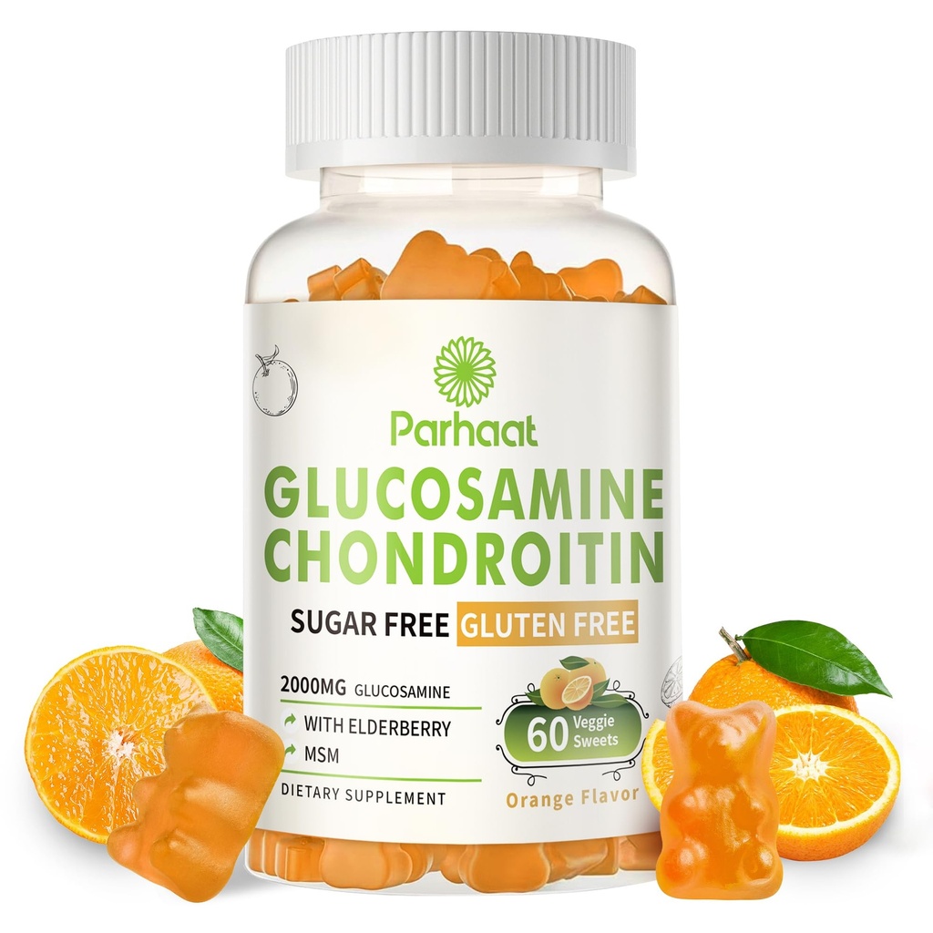Glucosamine Chondroitin Gummies met MSM & Vlierberry Extra Sterkte - Gezamenlijke ondersteuning, Antioxidant Immune Support Supplement voor volwassenen, mannen en vrouwen. Oranje