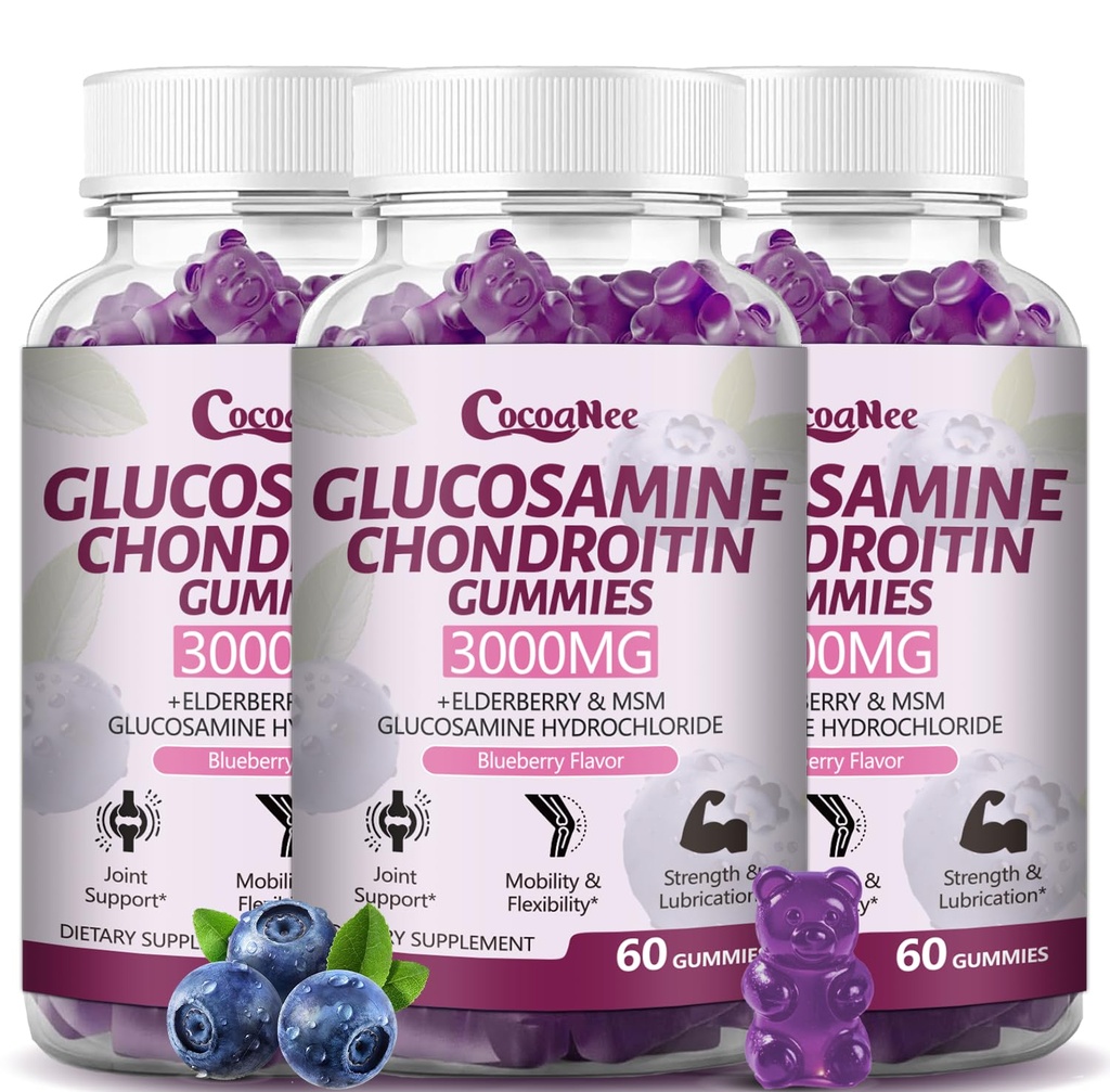 3 Packs 3000MG Glucosamine Chondroitin Gummies, Extra sterkte Joint Support Supplement met MSM & Vlierbes, Flexibiliteit, Antioxidant Immune Support Gummy voor volwassenen, mannen & vrouwen 180Cts