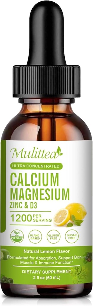 Calcium Magnesium Zink Vloeistof met Vitamine D3, Magnesium Glycinate Plus Vitamine C K2