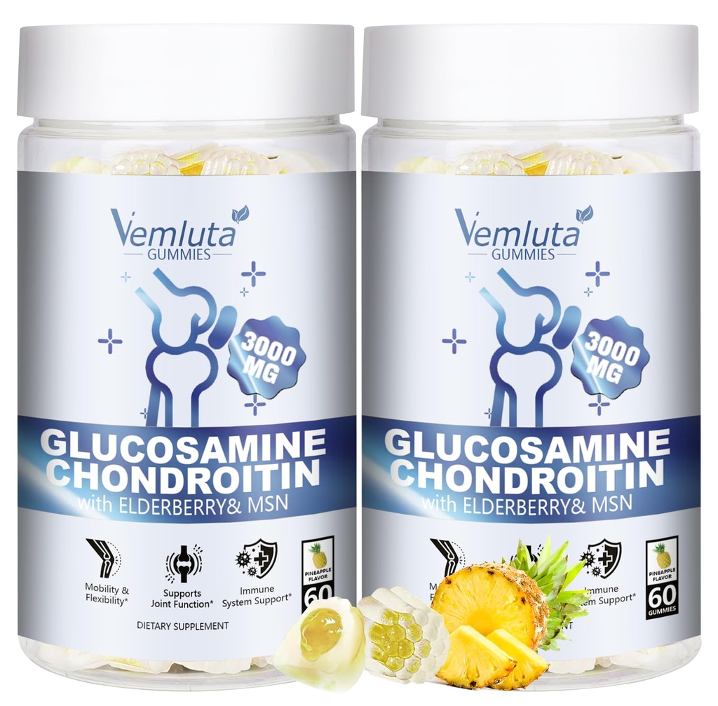 2 Packs Glucosamine Chondroïtine Gommy - 3000MG Supplément de soutien articulaire extra-fort avec MSM, Flexibilité, Antioxydant Immune Gommy Support pour adultes, hommes et femmes - 120 Cts