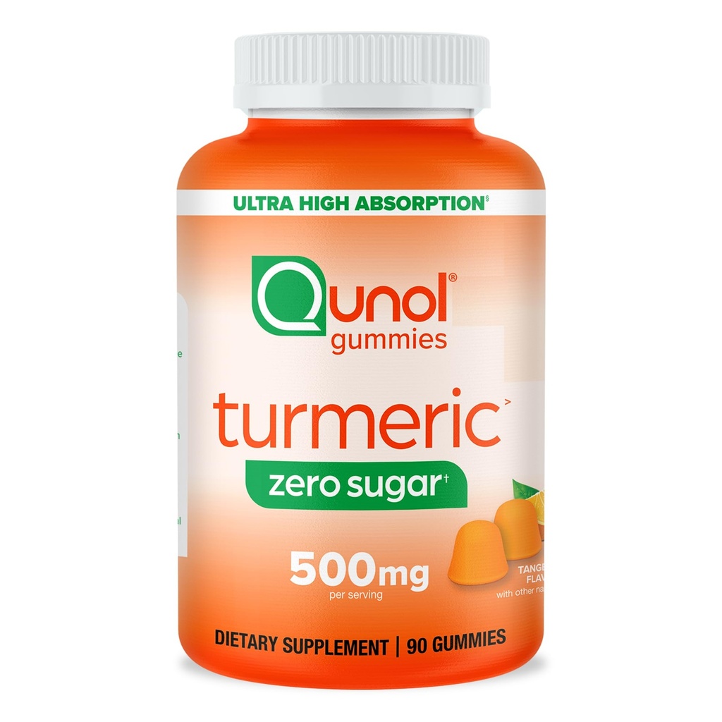 Qunol Zero Sugar Kurkuma Gummies, Gummy met 500mg Kurkuma Curcumin, Joint Support Supplement, Ultra High Absorptie Kurkuma Curcumin, Vegetarisch, Glutenvrij, 90 Tel.