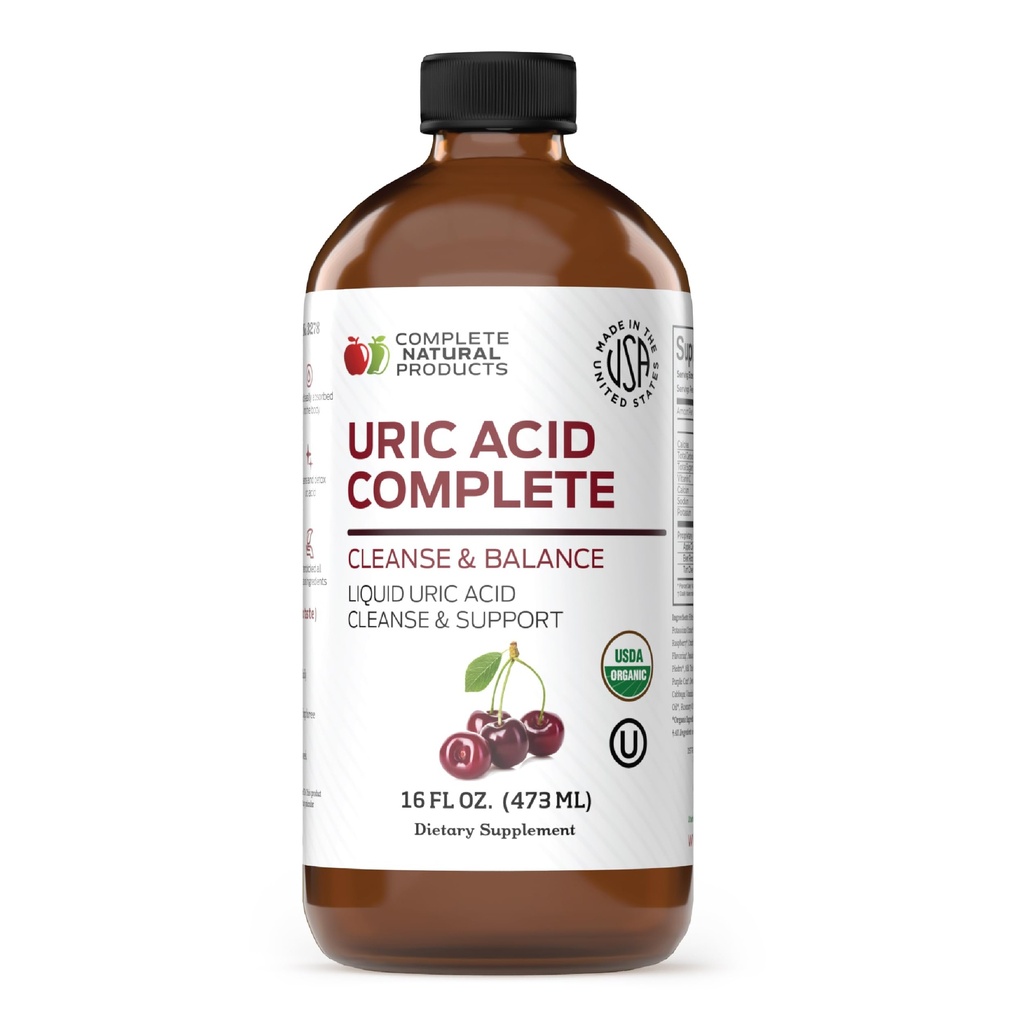 Complete Natural Products Uric Acid Complete - 16oz Liquid Supplement to Support Uric Acid Cleanse, Niergezondheid & Circulation with Apple Cider Vinegar, Tart Cherry, & Beetwortel.